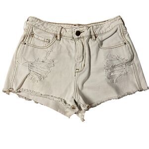 Bullhead Denim Co ~ Ivory denim cutoffs ~ 5 pocket shorts ~ size 29